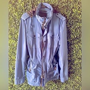 COACH Cerulean Blue Long Sleeve Hooded Adjustable Waist Wind Breaker Jac…